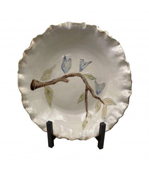 "Birds on Branch Serving Bowl Large Cappuccino 13½""W  X 3""D